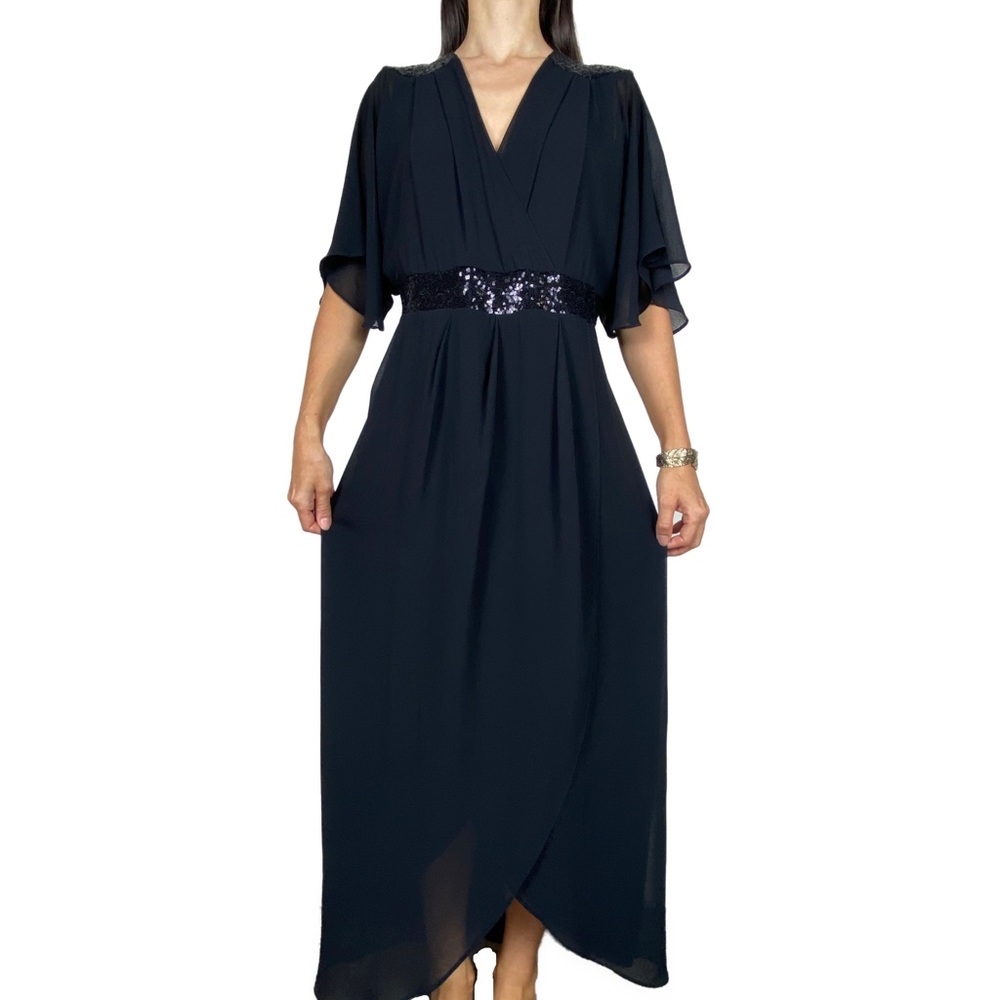 CITY CHIC Black Sequin V-Neck Demi Maxi Dress Plus Size XS 14 Party Cocktail - Picture 2 of 11